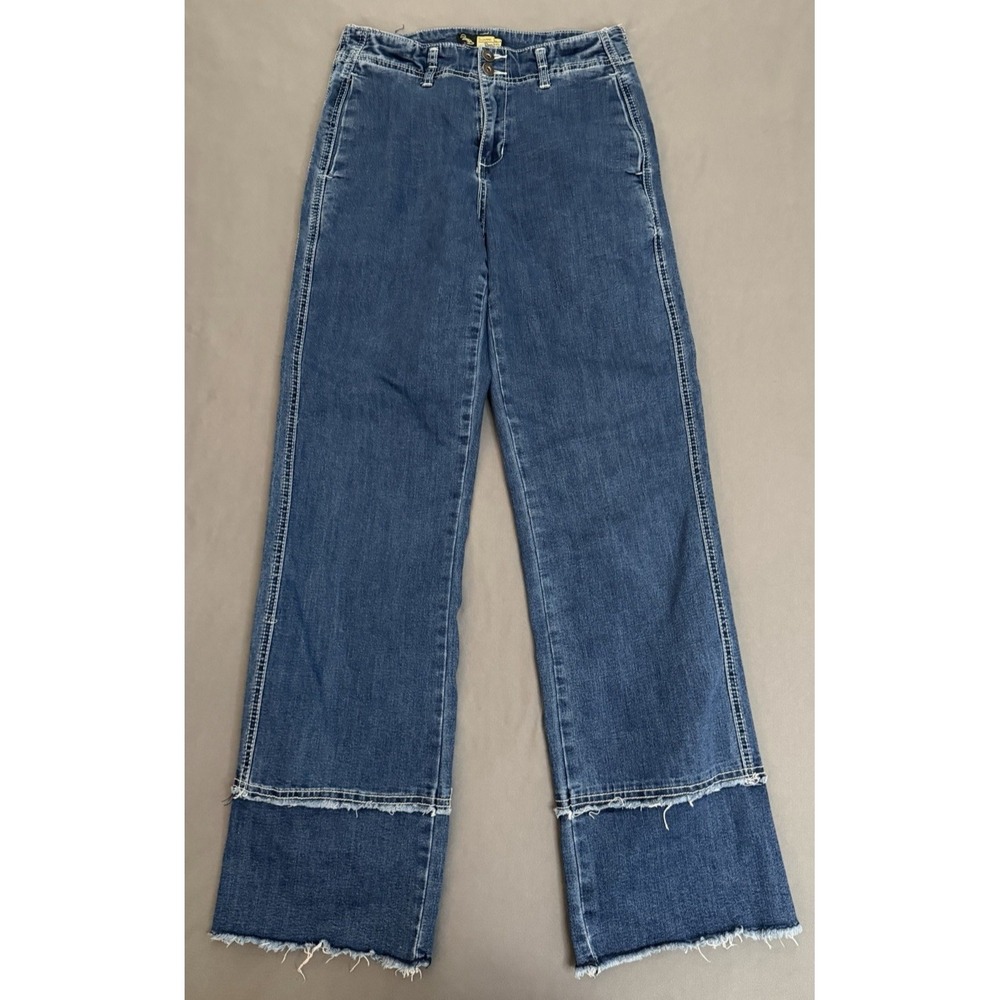 Suzanna Betro Wide Leg Jeans Womens Size 6 Dark High Rise Raw Hem Boho Y2K Style